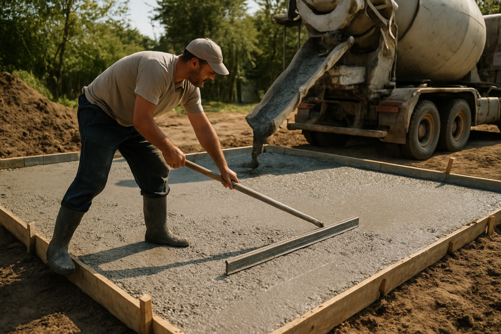 Combien de temps pour couler une dalle de 50 m² ? Coulage en 4 à 8 heures, chantier complet en 2 à 4 jours