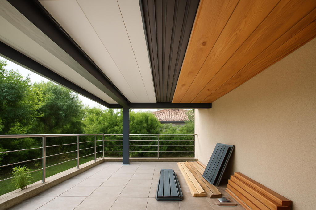 Habillage plafond terrasse extérieur : le comparatif des meilleures solutions (PVC, aluminium, bois)